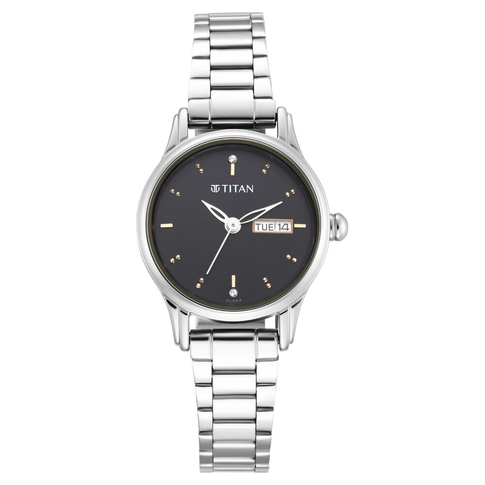 Titan Lagan Black Dial Analog with Day and Date Metal Strap Watch for Women - The Watch Factory ®