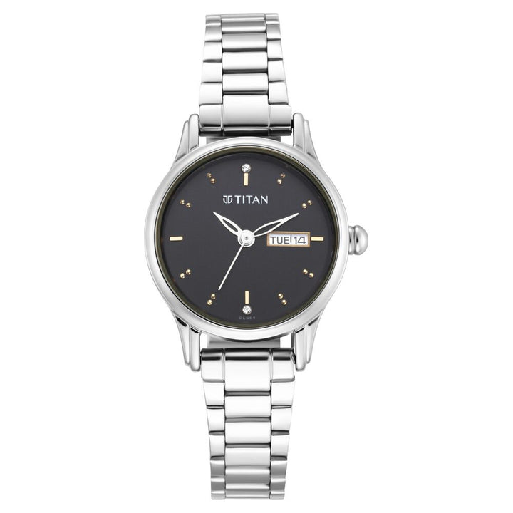 Titan Lagan Black Dial Analog with Day and Date Metal Strap Watch for Women - The Watch Factory ®