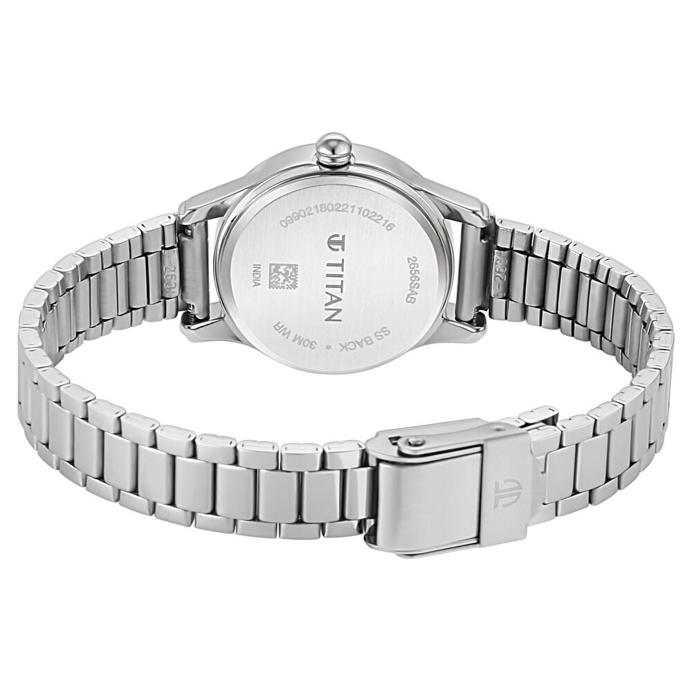 Titan Lagan Black Dial Analog with Day and Date Metal Strap Watch for Women NS2656SM03