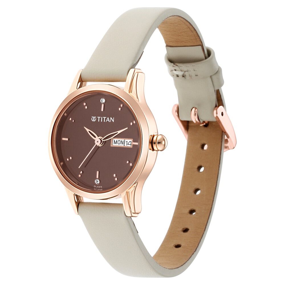 Titan Women's Lagan Chic: Studded Brown Dial watch with & Elegant Hands 2656WL01