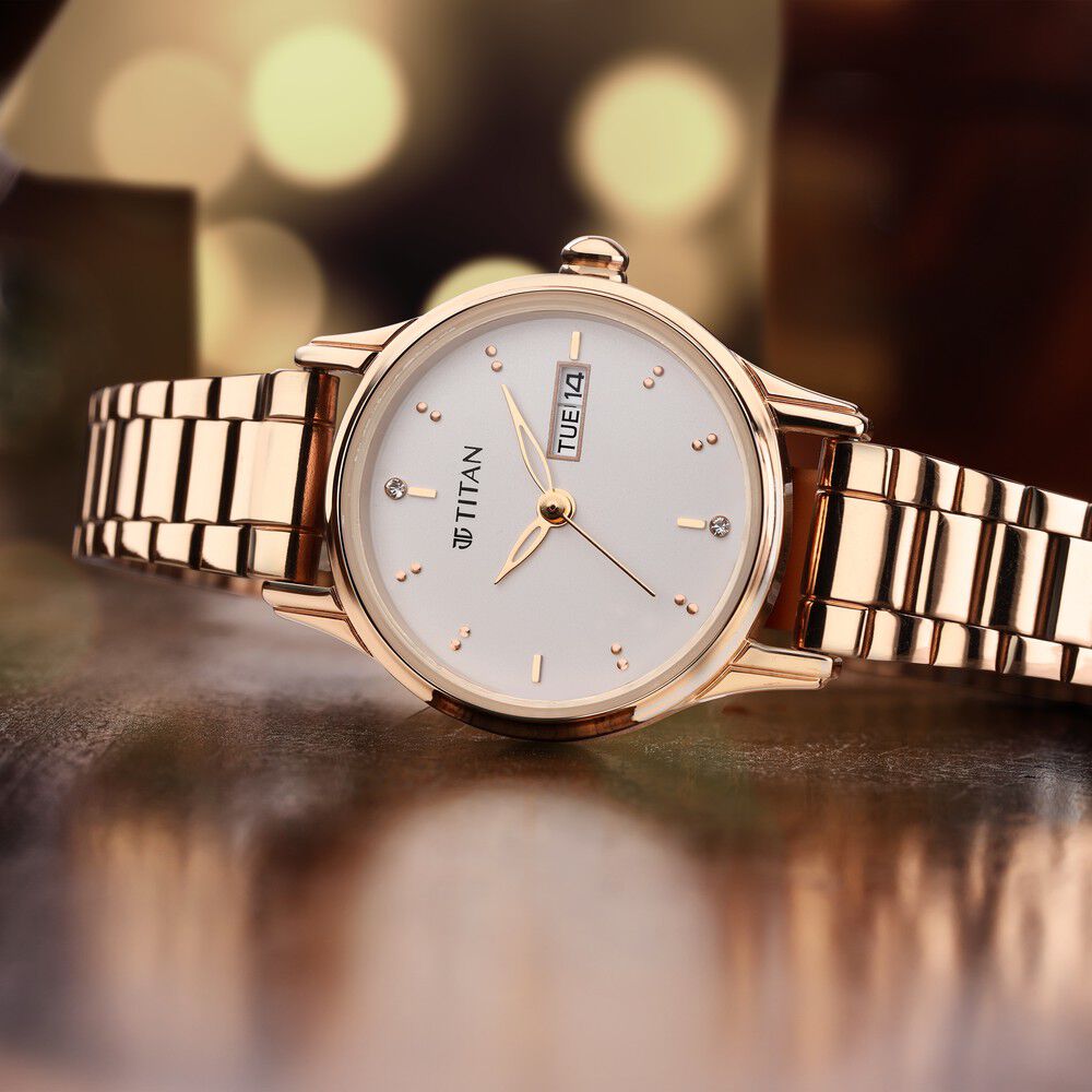 Titan Women's Lagan Watch: Rose Gold Accents & Refined Elegance - The Watch Factory ®