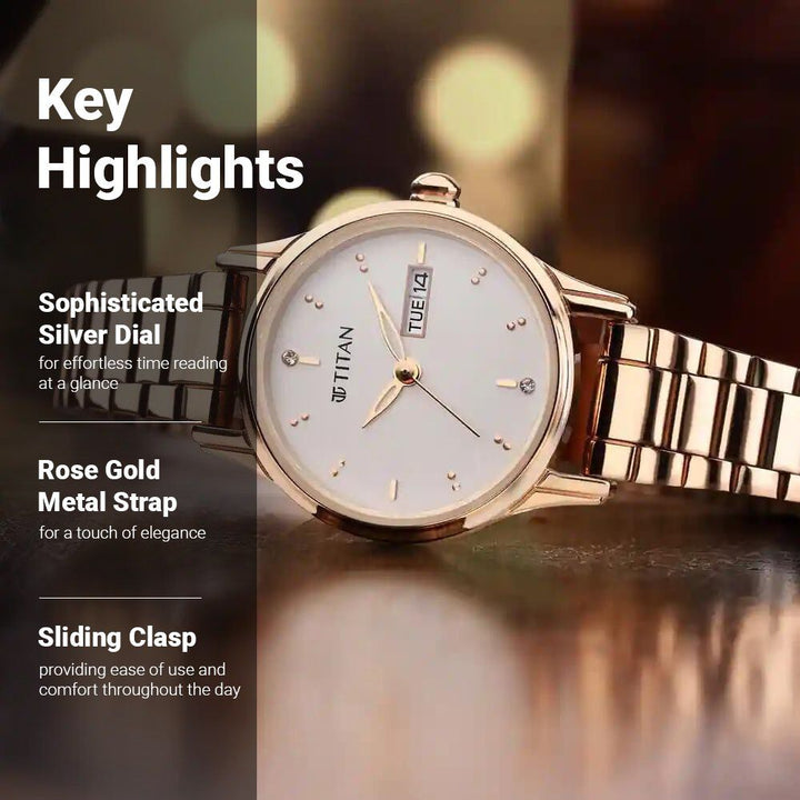 Titan Women's Lagan Watch: Rose Gold Accents & Refined Elegance - The Watch Factory ®