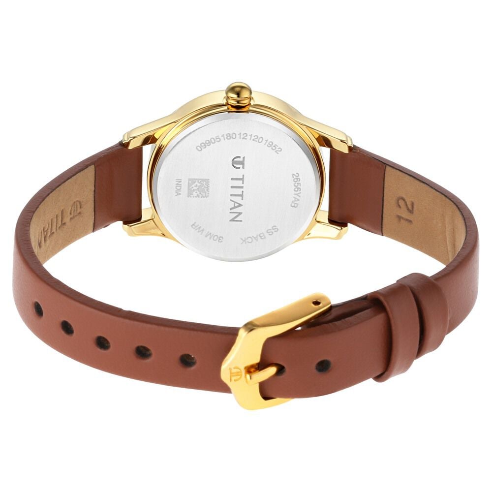 Titan Lagan White Dial Analog with Day and Date Leather Strap Watch for Women NS2656YL01