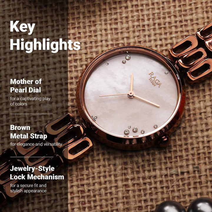 Titan Raga Chic Mother Of Pearl Dial Analog Metal Strap Watch for Women - The Watch Factory ®