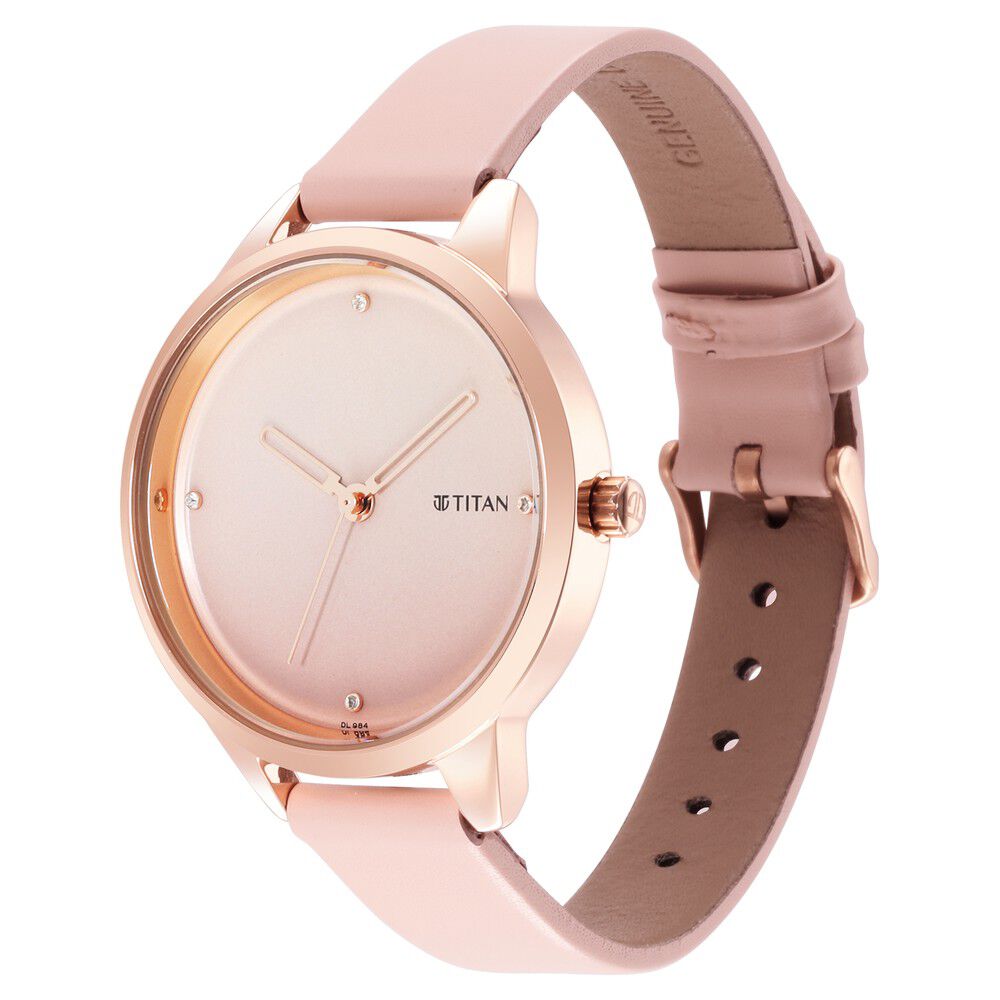 Titan Pastel Dreams Pink Dial Analog Leather Strap watch for Women NS2664WL02