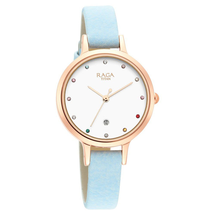 Titan Raga Viva Quartz Analog with Date White Dial Women Watch With Leather Strap NS2666WL02