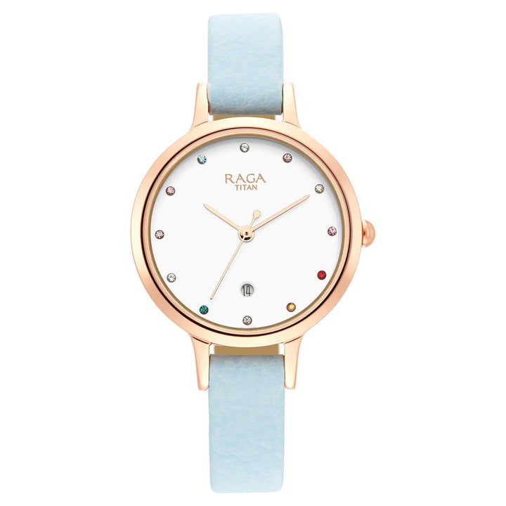 Titan Raga Viva Quartz Analog with Date White Dial Women Watch With Leather Strap NS2666WL02
