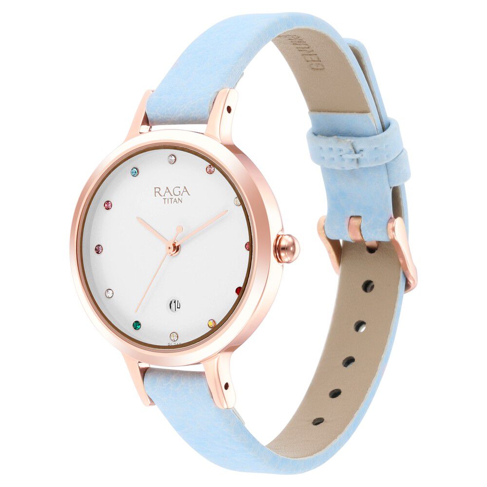 Titan Raga Viva Quartz Analog with Date White Dial Women Watch With Leather Strap NS2666WL02