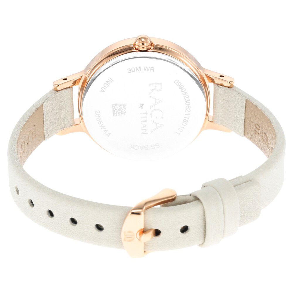 Titan Raga Viva Quartz Analog with Date Mother Of Pearl Dial Leather Strap Watch for Women NS2666WL03