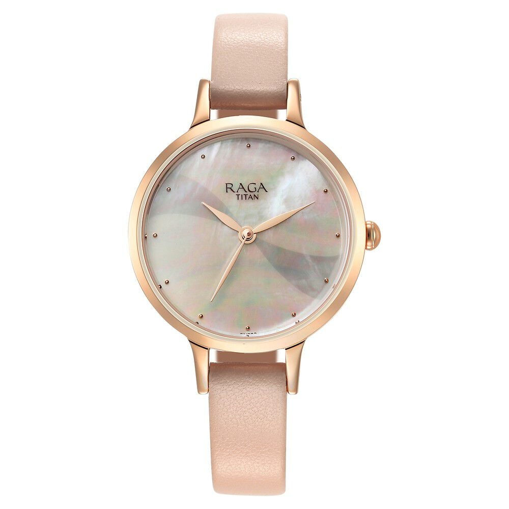 Titan Raga Power Pearls Quartz Analog Mother Of Pearl Dial Leather Strap Watch for Women - The Watch Factory ®