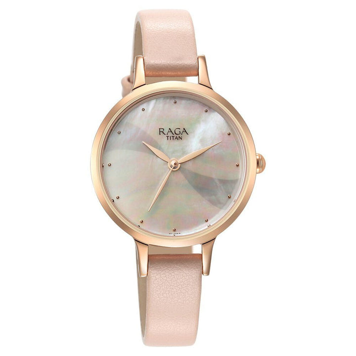 Titan Raga Power Pearls Quartz Analog Mother Of Pearl Dial Leather Strap Watch for Women - The Watch Factory ®