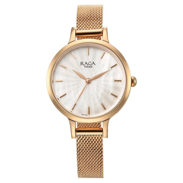 Titan Raga Power Pearls Quartz Analog Mother of Pearl Dial Rose Gold Metal Strap Watch For Women - The Watch Factory ®