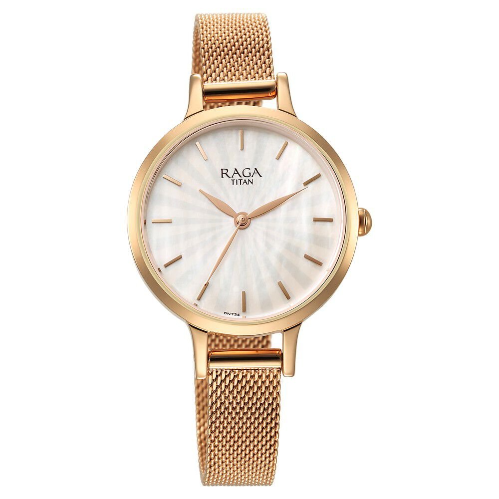 Titan Raga Power Pearls Quartz Analog Mother of Pearl Dial Rose Gold Metal Strap Watch For Women - The Watch Factory ®