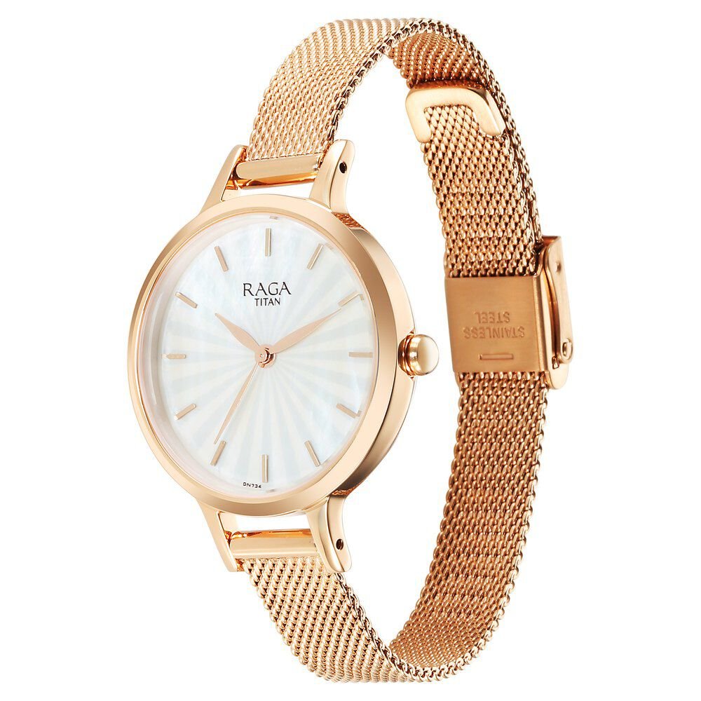 Titan Raga Power Pearls Quartz Analog Mother of Pearl Dial Rose Gold Metal Strap Watch For Women - The Watch Factory ®