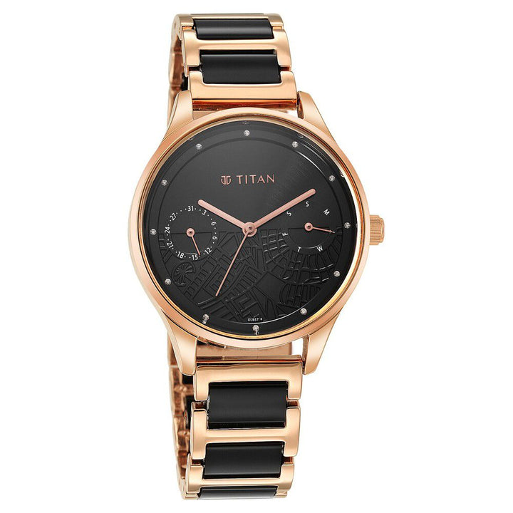 Titan Purple Acetate Black Dial Analog with Day and Date Metal and Acetate Strap Watch for Women - The Watch Factory ®