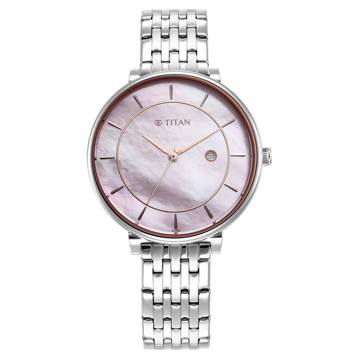 Titan Premium Workwear Mother of pearl Dial Analog with Date Stainless Steel Strap watch for Women - The Watch Factory ®