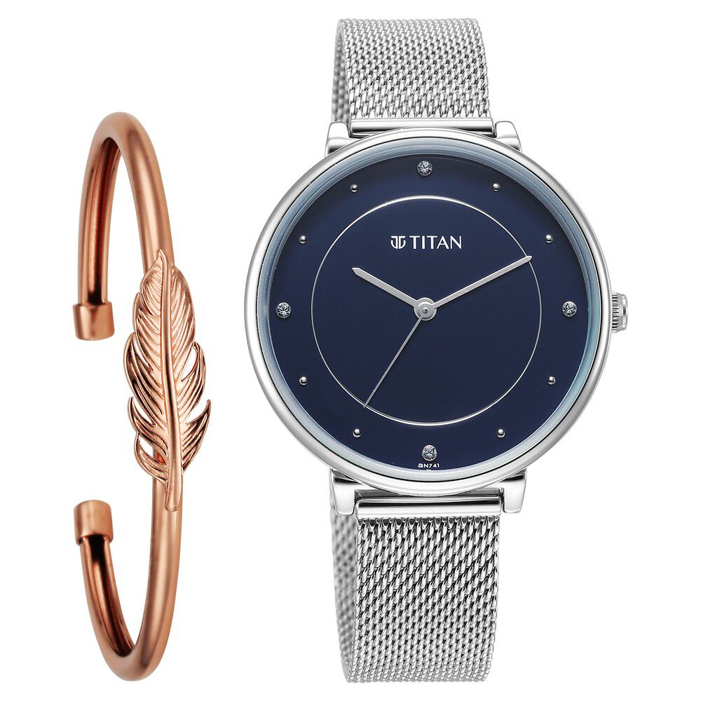 Titan Purple Stackables Quartz Analog Blue Dial Stainless Steel Strap Watch for Women - The Watch Factory ®