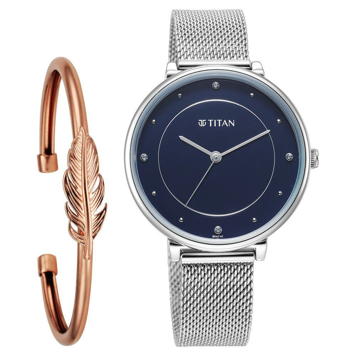 Titan Purple Stackables Quartz Analog Blue Dial Stainless Steel Strap Watch for Women - The Watch Factory ®