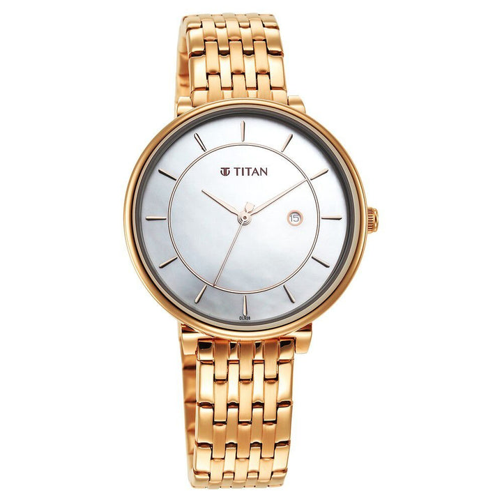 Titan Premium Workwear White Dial Analog with Date Stainless Steel Strap watch for Women - The Watch Factory ®