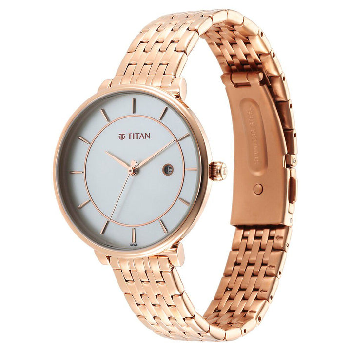 Titan Premium Workwear White Dial Analog with Date Stainless Steel Strap watch for Women - The Watch Factory ®