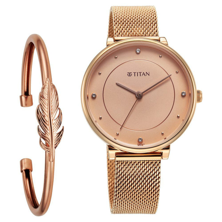 Titan Purple Stackables Quartz Analog Pink Dial Stainless Steel Strap Watch for Women - The Watch Factory ®