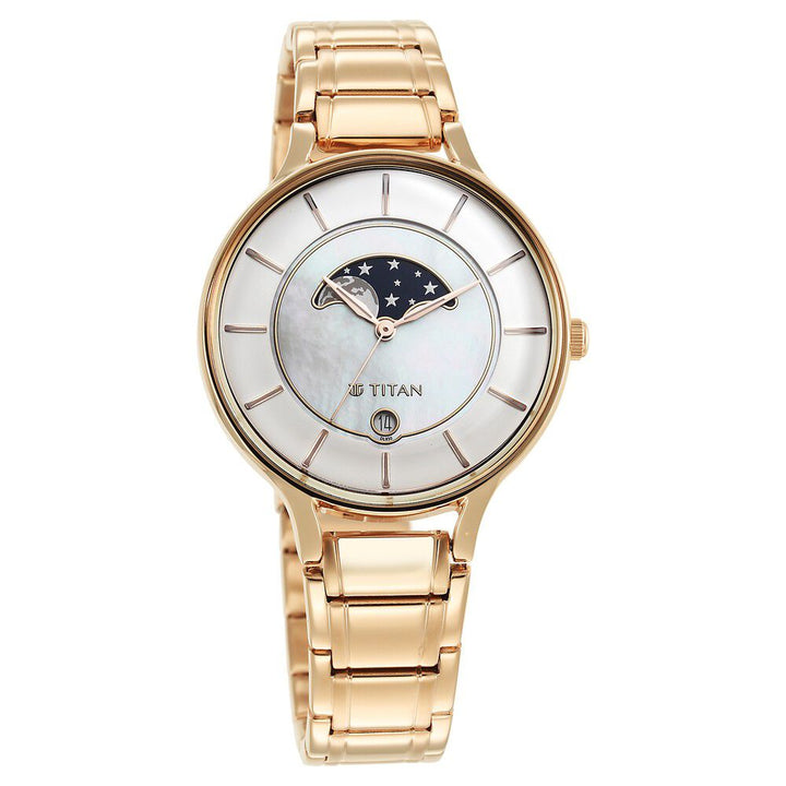 Titan Premium Workwear White Dial Analog Date Stainless Steel Strap Watch for Women - The Watch Factory ®