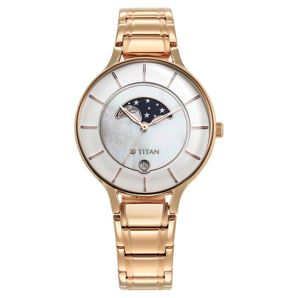 Titan Premium Workwear White Dial Analog Date Stainless Steel Strap Watch for Women - The Watch Factory ®