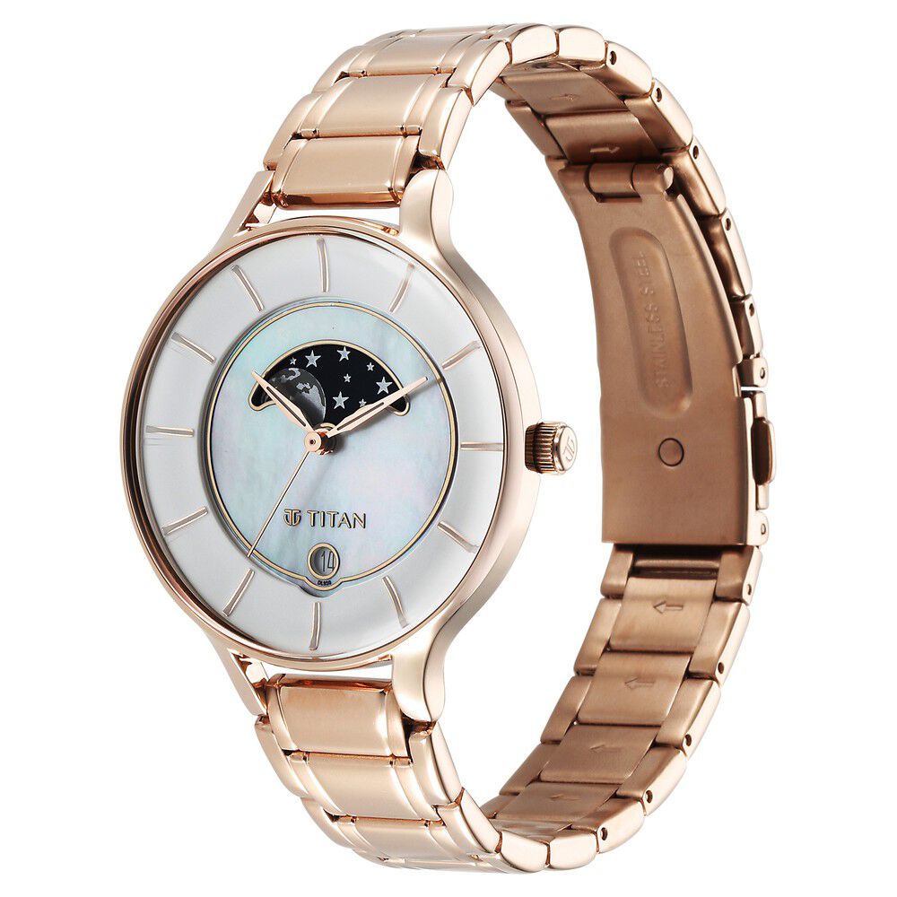 Titan Premium Workwear White Dial Analog Date Stainless Steel Strap Watch for Women - The Watch Factory ®