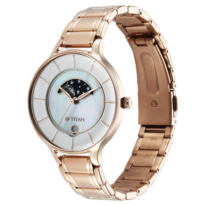 Titan Premium Workwear White Dial Analog Date Stainless Steel Strap Watch for Women - The Watch Factory ®