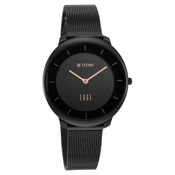 Titan Edge Slim Stainless Steel Black Dial Analog Watch for Women NS2677NM01