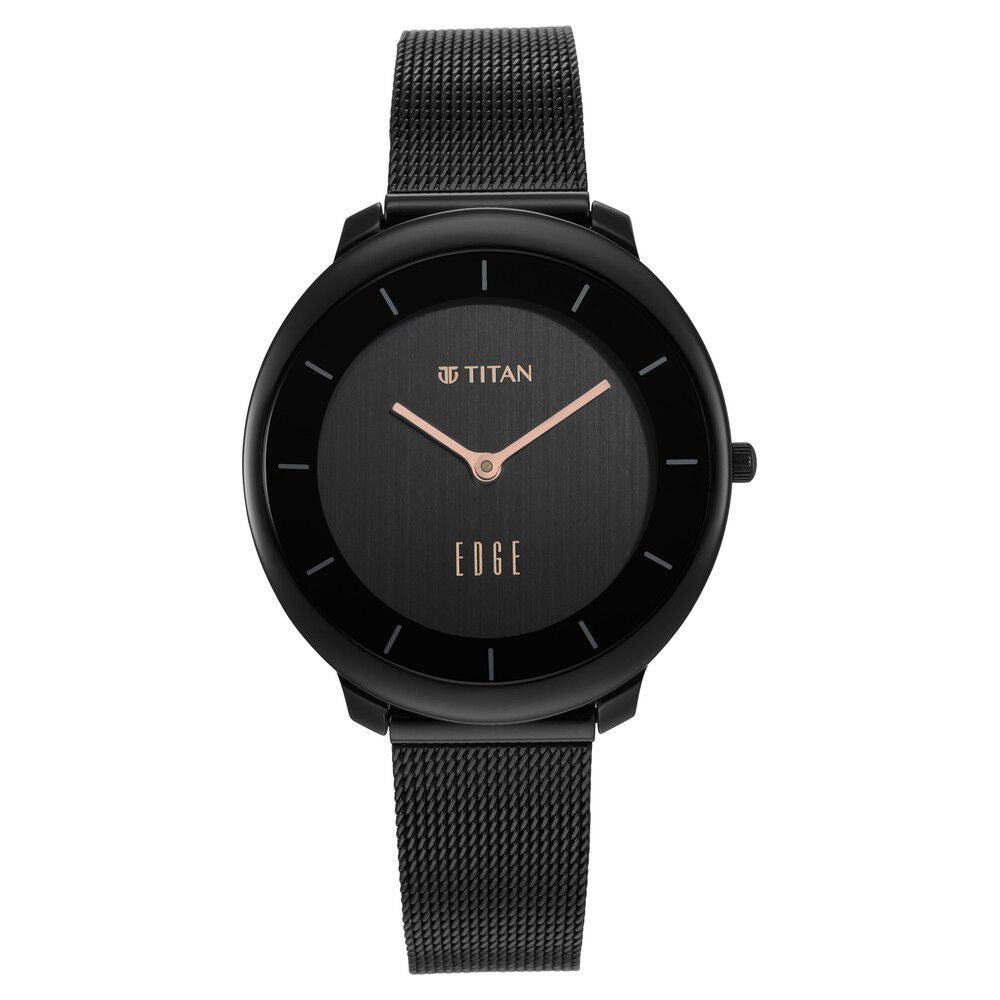 Titan Edge Slim Stainless Steel Black Dial Analog Watch for Women NS2677NM01