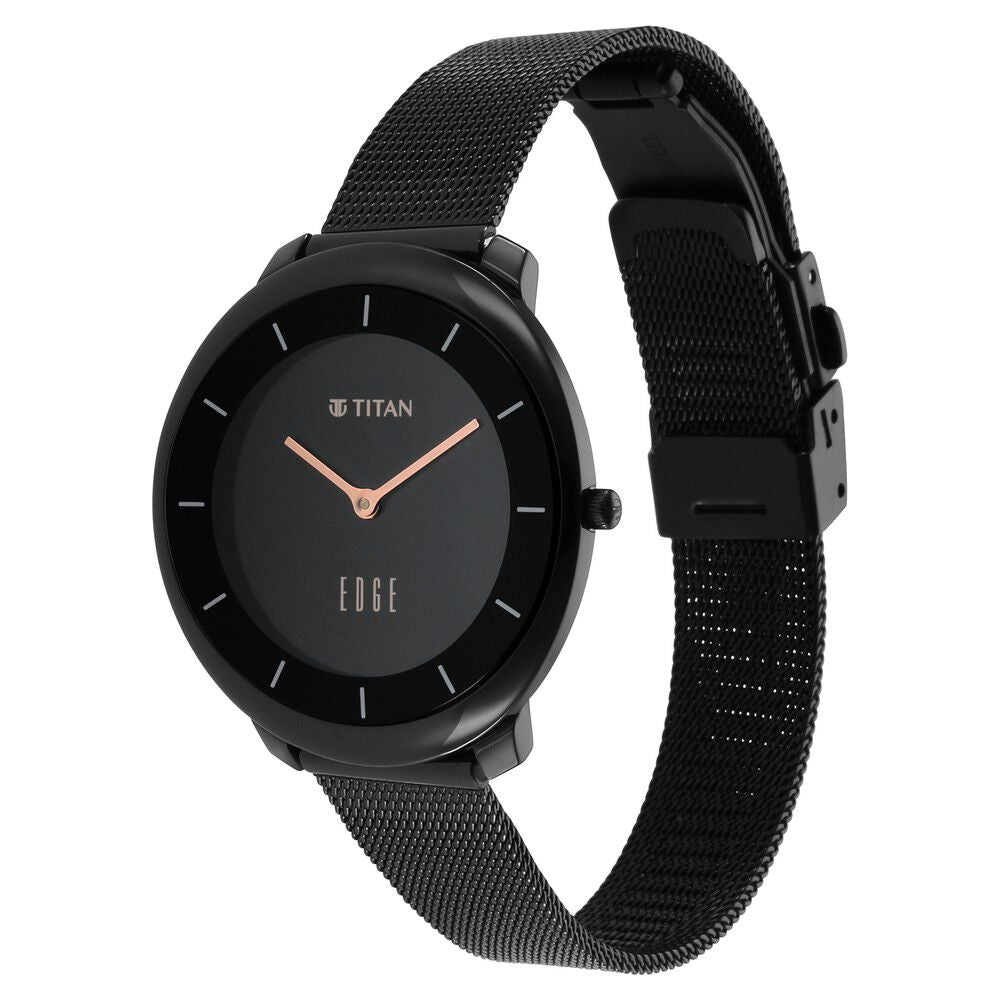 Titan Edge Slim Stainless Steel Black Dial Analog Watch for Women NS2677NM01