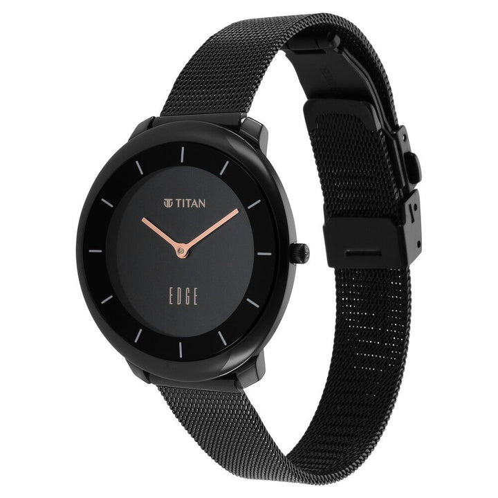 Titan Edge Slim Stainless Steel Black Dial Analog Watch for Women NS2677NM01