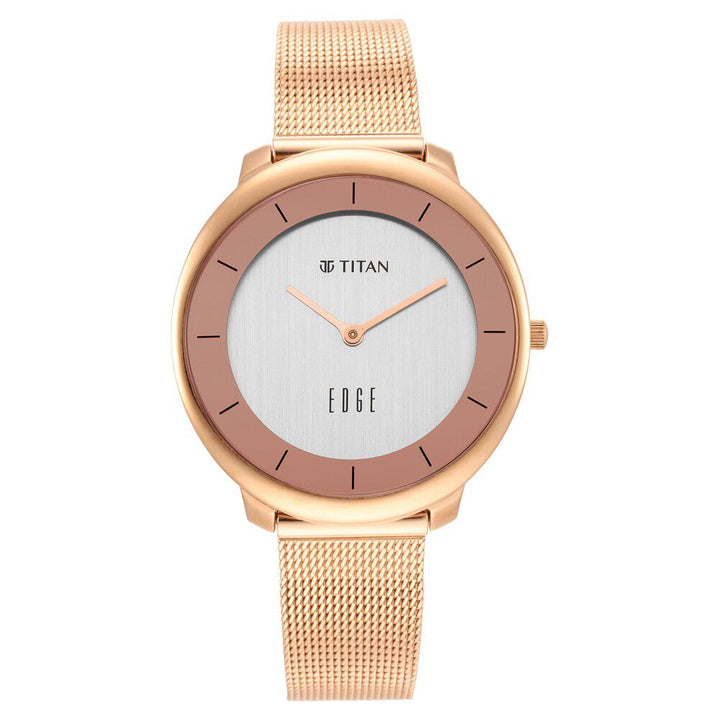 Titan Edge Slim Stainless Steel Gold Dial Analog Watch for Women NS2677WM01