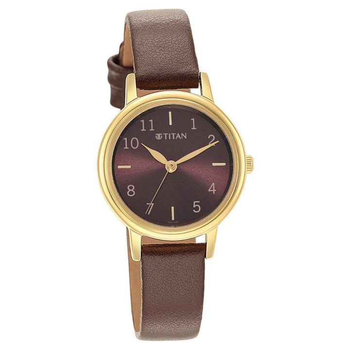 Titan Karishma Brown Dial Leather Strap Watch for Women - The Watch Factory ®
