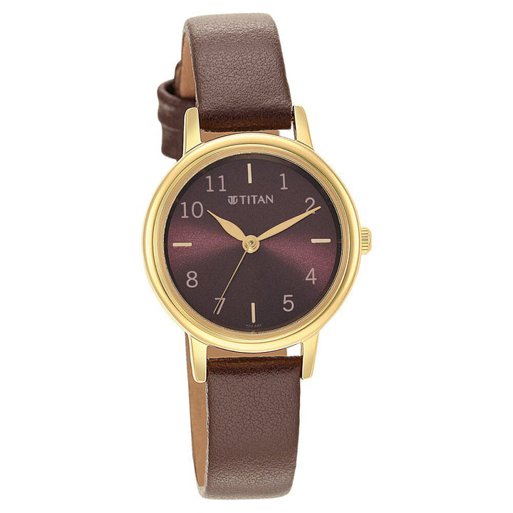 Titan Karishma Brown Dial Leather Strap Watch for Women NR2678YL02