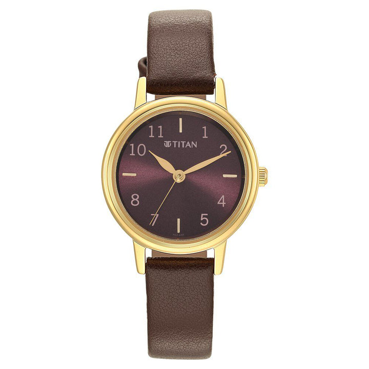 Titan Karishma Brown Dial Leather Strap Watch for Women NR2678YL02