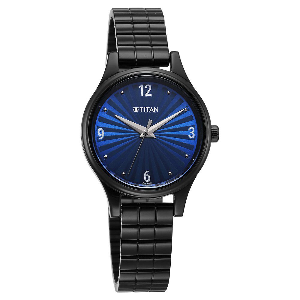Titan Karishma Quartz Analog Blue Dial Black Stainless Steel Strap Watch For Women - The Watch Factory ®