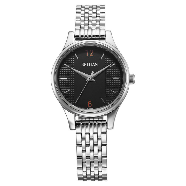 Titan Karishma Quartz Analog Black Dial Silver Stainless Steel Strap Watch For Women 2679SM02