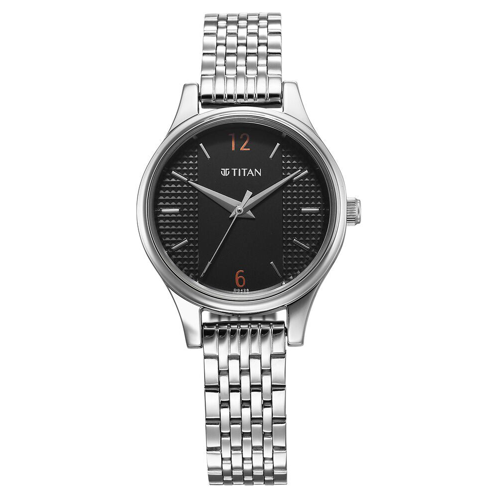 Titan Karishma Quartz Analog Black Dial Silver Stainless Steel Strap Watch For Women - The Watch Factory ®