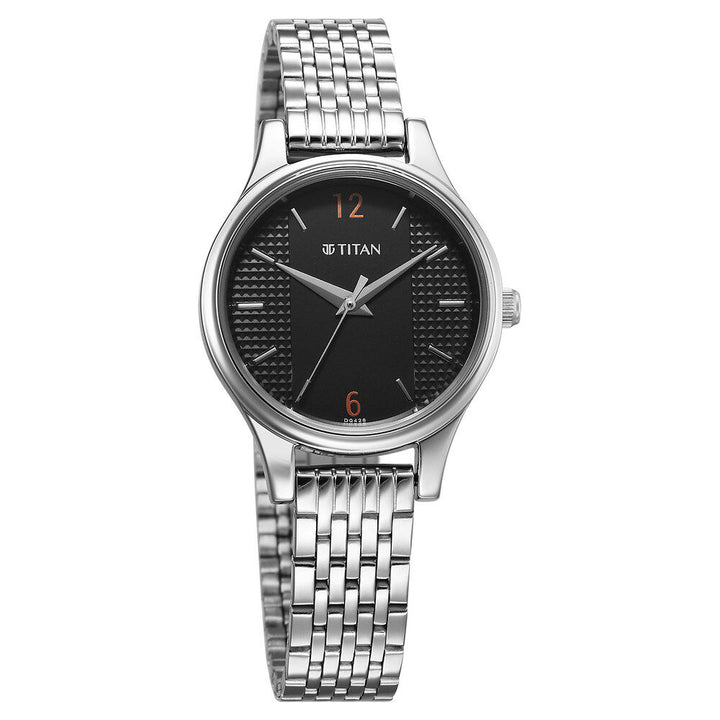 Titan Karishma Quartz Analog Black Dial Silver Stainless Steel Strap Watch For Women 2679SM02