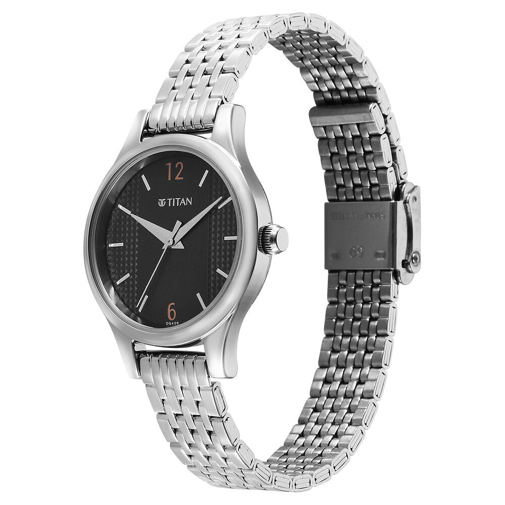 Titan Karishma Quartz Analog Black Dial Silver Stainless Steel Strap Watch For Women - The Watch Factory ®
