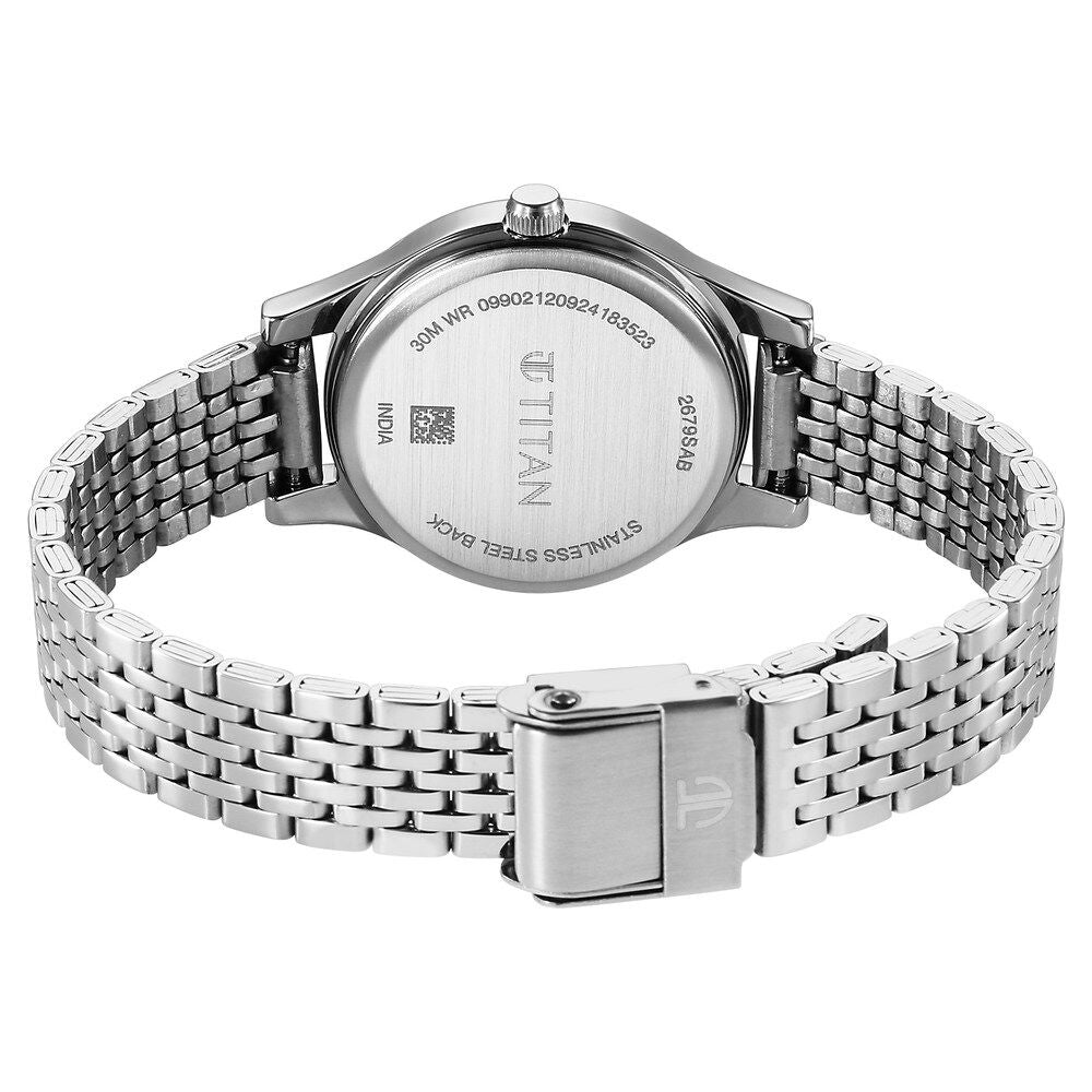 Titan Karishma Quartz Analog Black Dial Silver Stainless Steel Strap Watch For Women 2679SM02