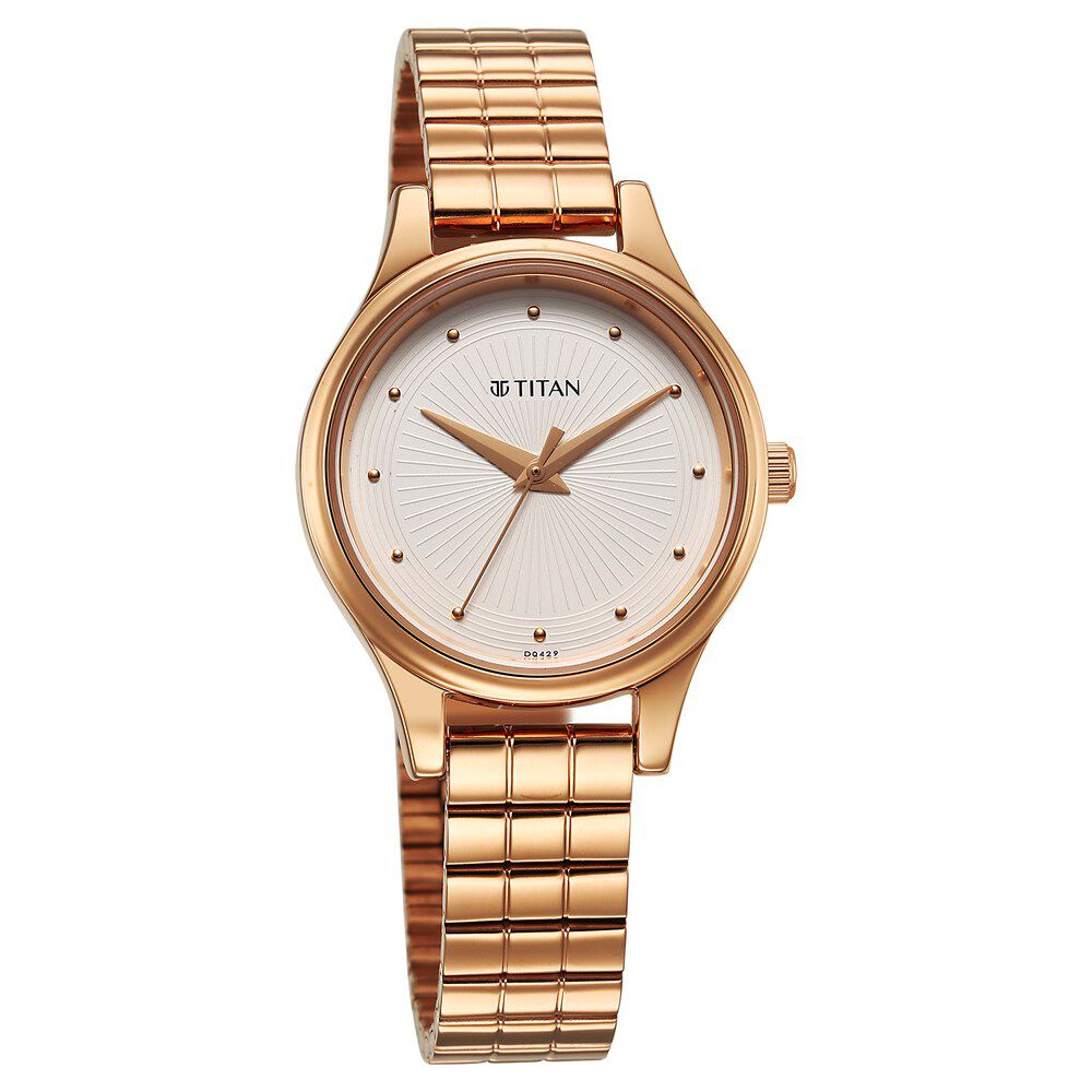 Titan Karishma Quartz Analog Off White Dial Rose Gold Stainless Steel Strap Watch For Women 2679WM02