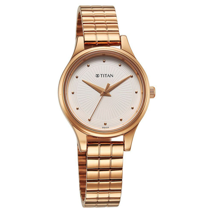 Titan Karishma Quartz Analog Off White Dial Rose Gold Stainless Steel Strap Watch For Women 2679WM02
