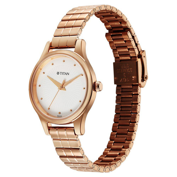 Titan Karishma Quartz Analog Off White Dial Rose Gold Stainless Steel Strap Watch For Women - The Watch Factory ®