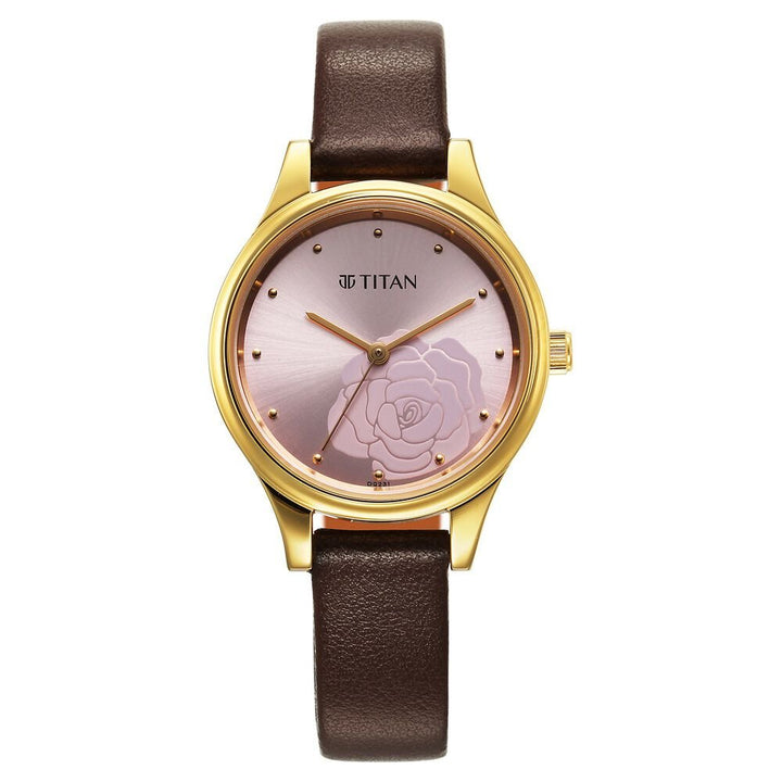 Titan Karishma Quartz Analog Pink Leather Strap for Women - The Watch Factory ®