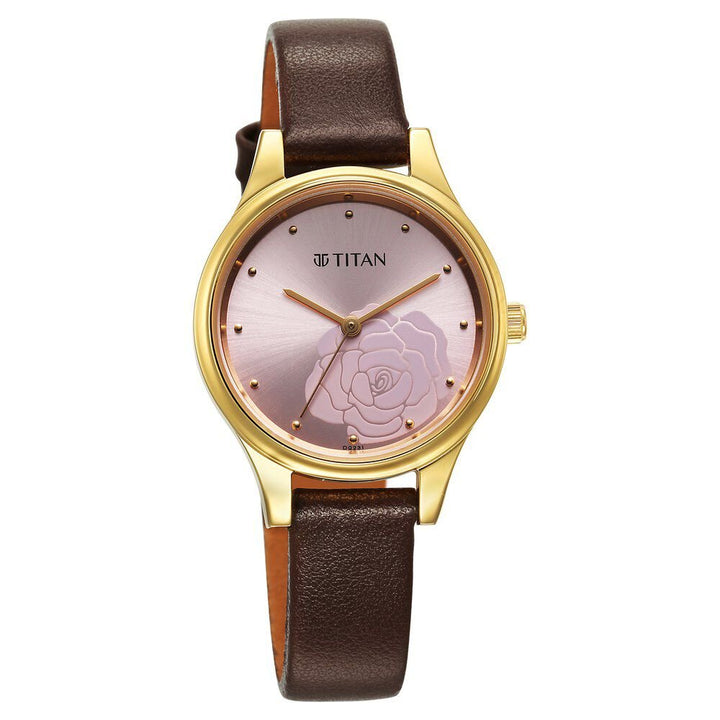 Titan Karishma Quartz Analog Pink Leather Strap for Women - The Watch Factory ®