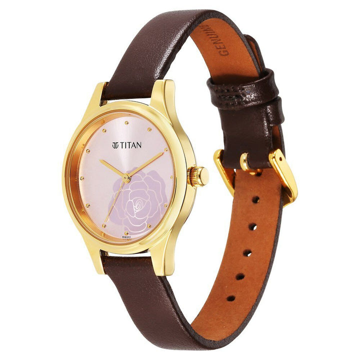 Titan Karishma Quartz Analog Pink Leather Strap for Women - The Watch Factory ®