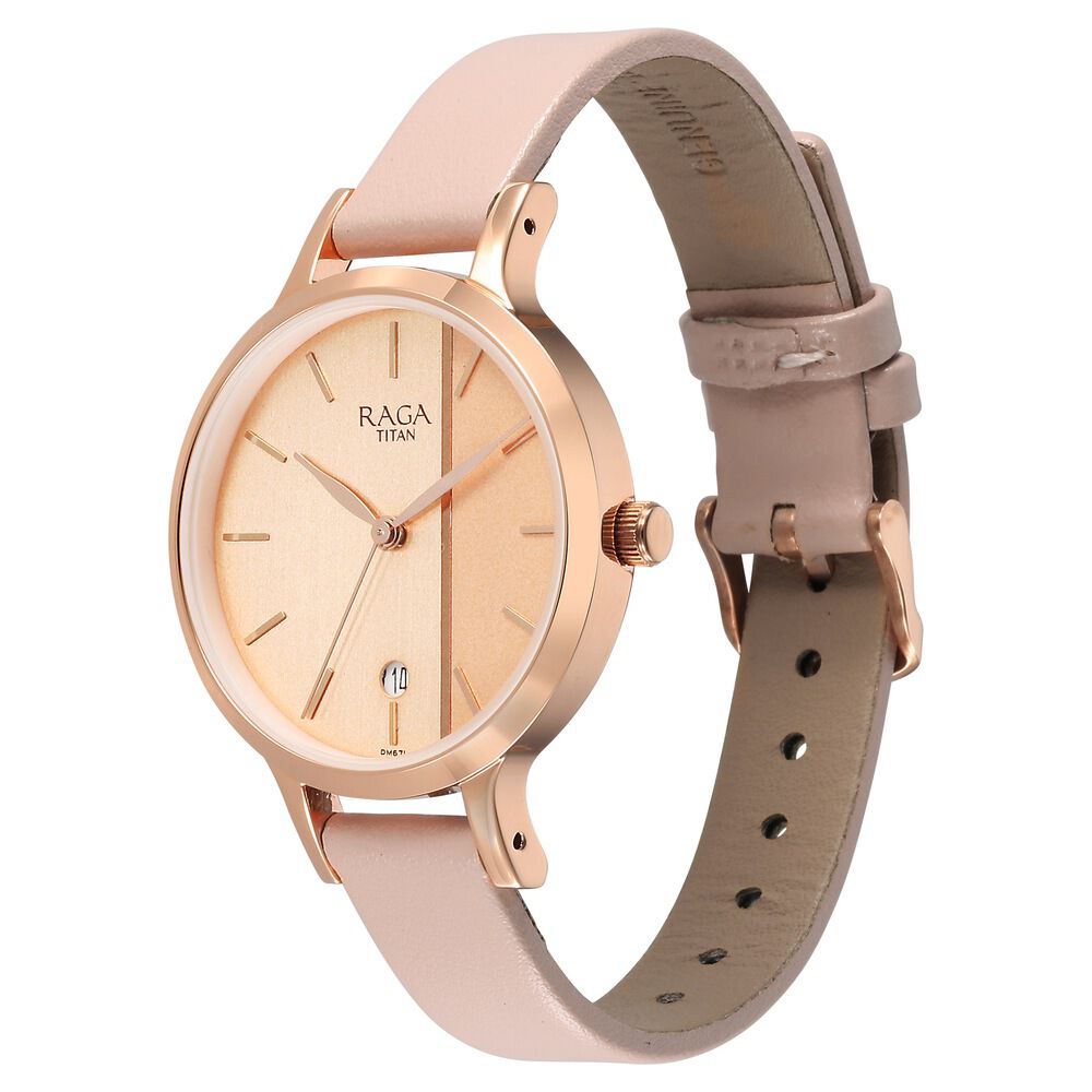 Titan Raga Viva Rose Gold Dial Analog with Date Leather Strap watch for Women - The Watch Factory ®
